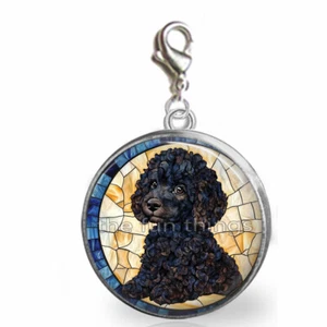 Faux Stained Glass Print Cute Black Poodle Clip On Charm Bracelet or Necklace - Picture 1 of 3