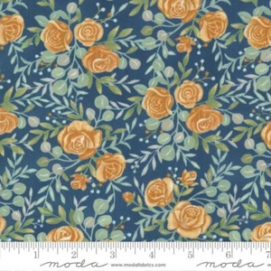 Harvest Wishes by Deb Strain Cotton Fabric 1 Yd Blue Flowers - Picture 1 of 1