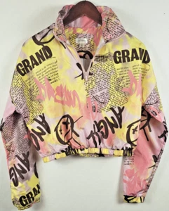 Y2K Cropped High Collar Windbreaker AOP Graffiti Streetwear Urbancore Sz Small - Picture 1 of 8
