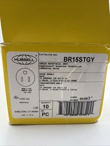 10 PK HUBBELL Duplex Receptacle Gray BR15STGY, 15 A , 125V , Screwless Terminal - Picture 1 of 6