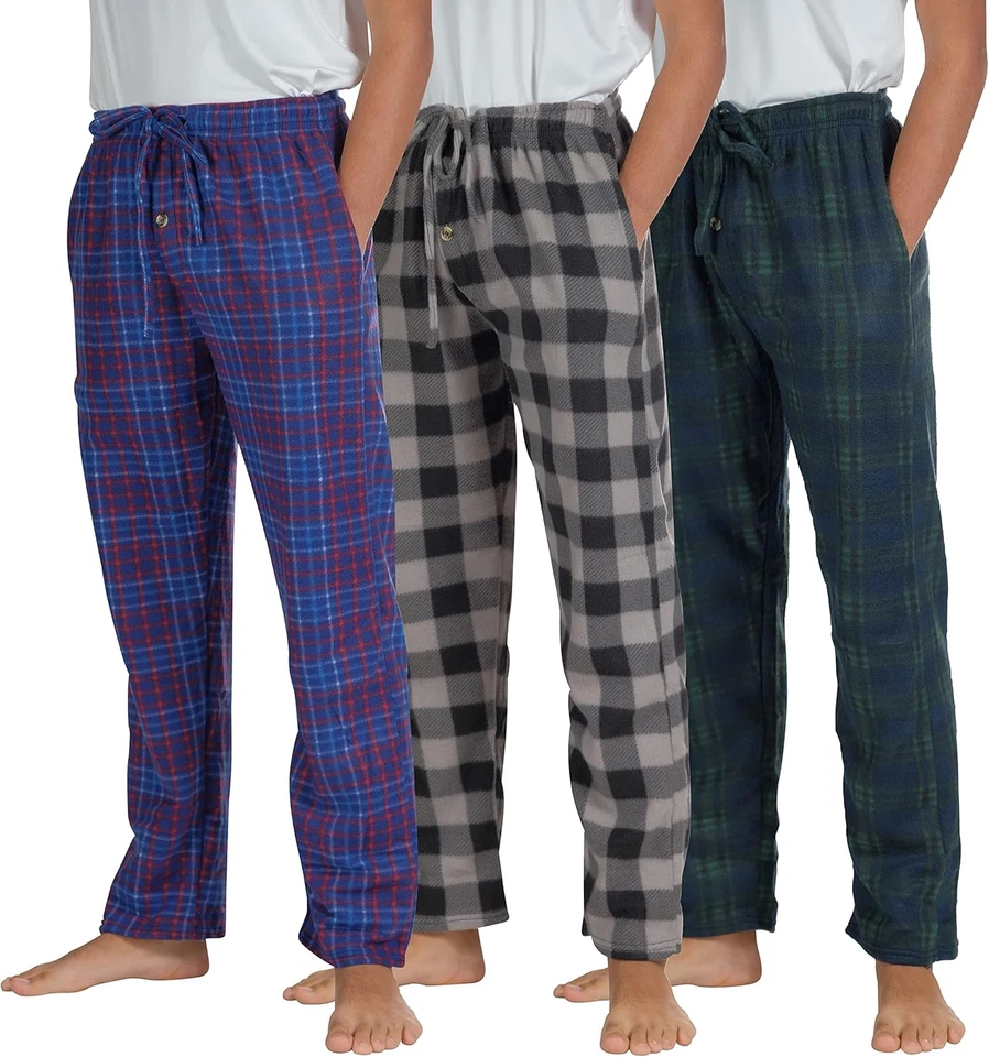 Real Essentials 3 Pack Boys Pajama Pants Super Soft Fleece PJ Lounge Bottoms for
