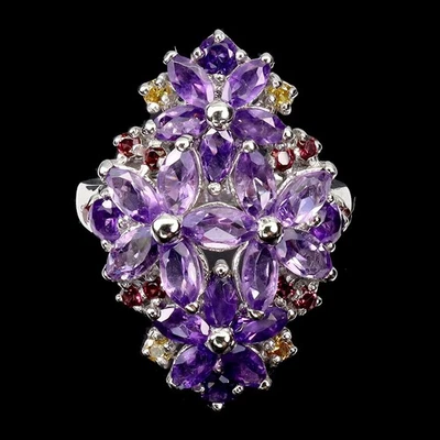 Anillo de plata de ley 925 marquesa amatista rodolita zafiro piedras preciosas joyería 9 Foto 1 de 4