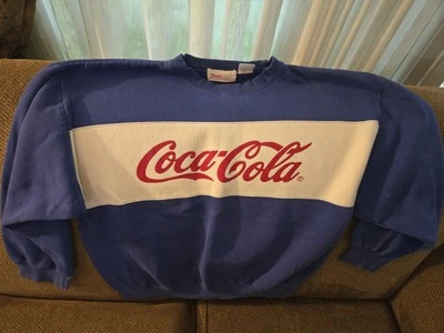 Sudadera De Colección Años 80 Coca-Cola AZUL Blanca Adulto Cuello Redondo Talla Pequeña *Leer** Foto 1 de 4