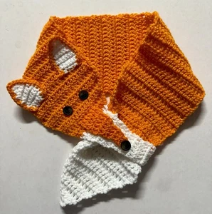 Scarf FOX LOVER RUST ASCOT button eyes Crochet Knit Handmade neck warmer FOXY - Picture 1 of 9