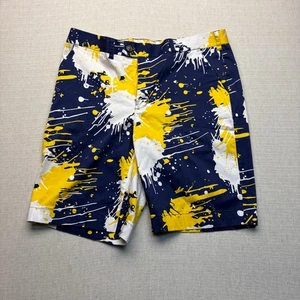 Loud Mouth Mens Golf Shorts Size 38 Navy Blue Yellow Paint Splatter Chino EUC - Picture 1 of 3