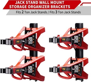 2 Pcs Jack Stand Wall Mount Organizer Brackets Black Fits 2 & 3 Ton Jack Stands - Picture 1 of 8