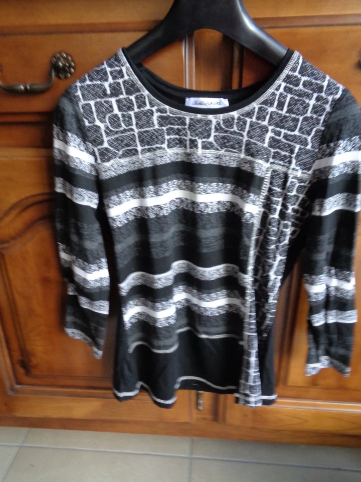 tunique tee shirt christine laure noir et blanc TAILLE 2 viscose TBE - Photo 1/1