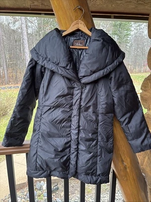 Women’s Cole Haan Medium Black Down Filled Puffer High Collar Coat (Button/Snap) - Image 1 of 4