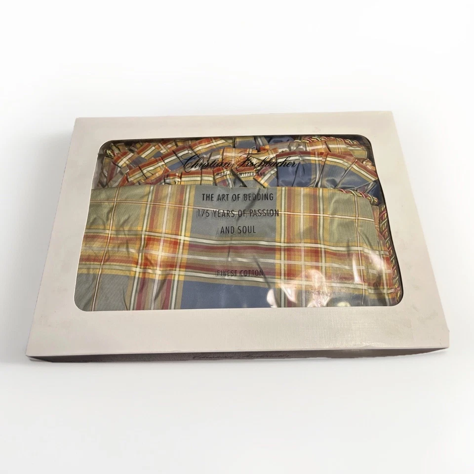 Christian Fischbacher King Bedskirt Satin Gartered 21” Drop Luxury Plaid NOS - Image 1 of 4