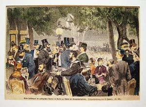 Berlin Zoologischer Garten Festkonzert Bier Feier echter alter Holzstich 1860 - Bild 1 von 1