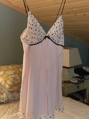 Oscar de la Renta Womens Sheer polka dot Babydoll Nightgown Pink Size large - Image 1 of 4
