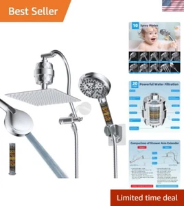 10-Spray Dual Filtered Shower Head Elite Combo with Curved Extension Arm - Picture 1 of 11
