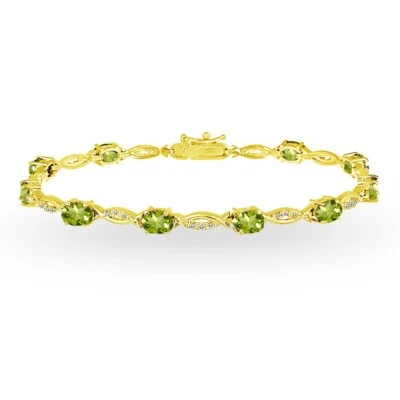 Gold Flash Sterling Silver Peridot & White Topaz Oval-Cut Swirl Tennis Bracelet - Image 1 of 3