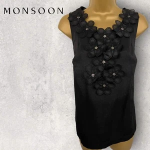 Top sin mangas con apliques florales acanalados negros Monsoon para mujer Reino Unido 14 - Imagen 1 de 4