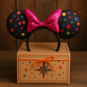 Disney Parks Minnie Mouse Ohren Stirnband Konfetti Punkte & Pailletten Schleife NEU - Bild 1 von 5
