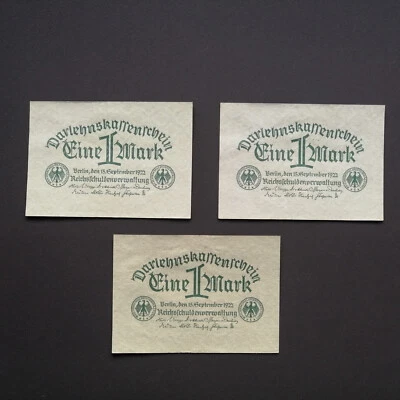 GERMANY LOT 3 x 1 MARK 1922 P-61a  aUNC - Image 1 of 2