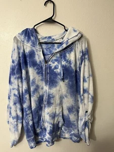 Calvin Klein Performance Womens Blue Tie Dye Long Sleeve Lightweight Hoodie 3X - Picture 1 of 5