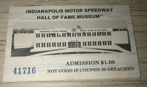 Indianapolis Motor Speedway HOF Hall of Fame Museum Pass Ticket Stub Badge $1 FV Cover
