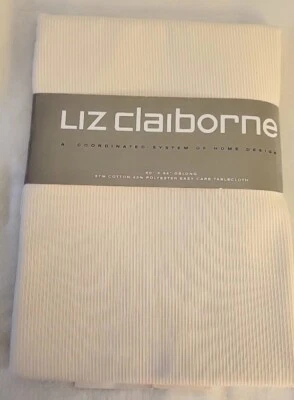 Liz Claiborne New 60×84 Oblong Beige Ribbed Tablecloth Cotton Polyester Blend - Image 1 of 4