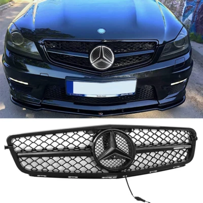 Grille Glossy Black w/LED Emblem For Mercedes Benz W204 2008-2014 C-Class Grill Foto 1 de 4