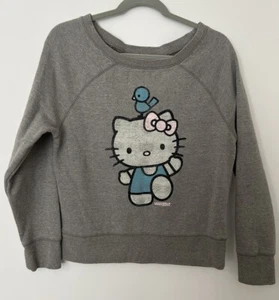 Hello Kitty VANS Blue Bird Sweatshirt M Medium Gray Logo Graphic Off Shoulder - Picture 1 of 4