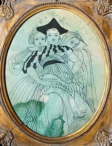 LISTED AMERICAN PETER TODD MITCHELL Sd ORIGINAL M/M PORTRAIT 3 RENAISSANCE WOMEN - Picture 1 of 7