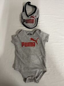 Puma Toddler Unisex Gray Cotton One Piece With Bib Combo Pack Size 6-9 Months