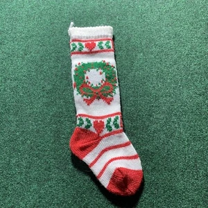 Weihnachtsstrumpf Kranz Herzen Stechpalme Strick Vintage 60er Jahre - Bild 1 von 5