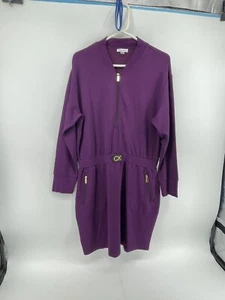 Calvin Klein Long Sleeve Dress Womens Size L Large Purple Knee Length Fast Ship - Picture 1 of 8