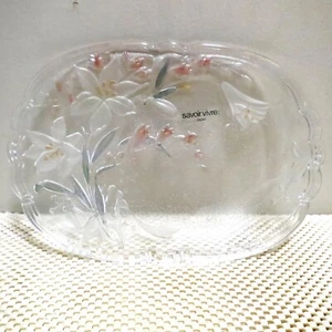 Glass Canape Plate Dish Savoir Vivre by Mikasa Frosted Embossed Lilies Japan - Picture 1 of 9