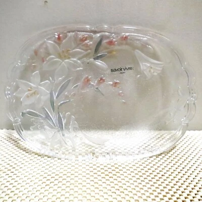 Glass Canape Plate Dish Savoir Vivre by Mikasa Frosted Embossed Lilies Japan - Image 1 of 4