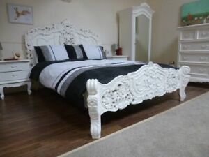 French Rococo King Size Bed In White - Shabby Chic Style King Size Bed