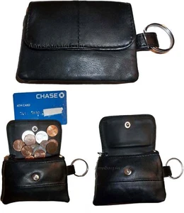 Mujer/Hombre Mini Cuero Cambio Cartero Llavero Moneda Bolso Mini Billetera Negro Estuche - Imagen 1 de 12