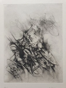 Gravure orig d'André Beguin sign Surrealiste Abstrait Lunven visionnaire 1992 - Imagen 1 de 3
