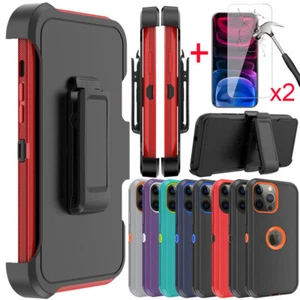 For iPhone 13/13 Mini/13 Pro Max Hybrid Case+Belt Clip Holster+Tempered Glass - Picture 1 of 28