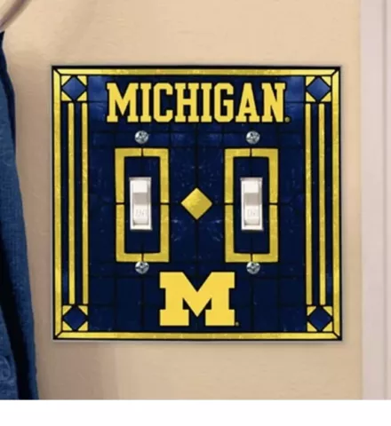 Michigan Wolverines Art Glass Double Light Switch Cover
