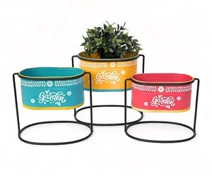 Blumenhocker mit Topf Metall Stehend Mehrfarbig 3er Set Blumenständer Modern - Bild 1 von 11