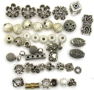 Sterling Silver Bead Charm Corrugated Round Balls Crafting Jewelry Makers Lot - Picture 1 of 4