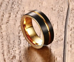 Tungsten Round 8mm 18k Gold Lined Men Wedding Band Brushed Finish Sizes 10,11,12 - Picture 1 of 4