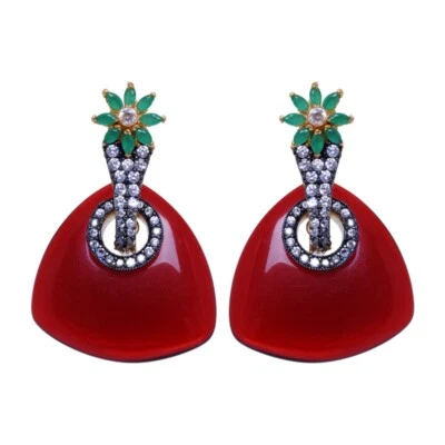 Onyx, Simulated Diamond & Emerald Studded Earrings For Girls & Women FE-1016 - Image 1 of 2