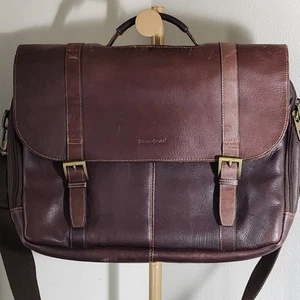 Samsonite Brown Columbian Leather Flap-Over Messenger Shoulder Briefcase Men Bag - Picture 1 of 24