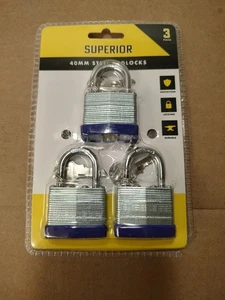 Superior 3 Stück gleichschließend Stahl Vorhängeschlösser 40 mm Neu im Paket - Bild 1 von 2