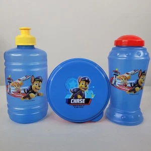 Paw Patrol Lot Of 2 Drink Bottles And 1 Food Snack Container - Blue, Red, Yellow - Picture 1 of 12