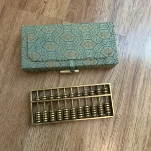Vintage 1970’s Asian Miniature Brass Abacus In Original Box Chinese 4.25x1.75” - Picture 1 of 6