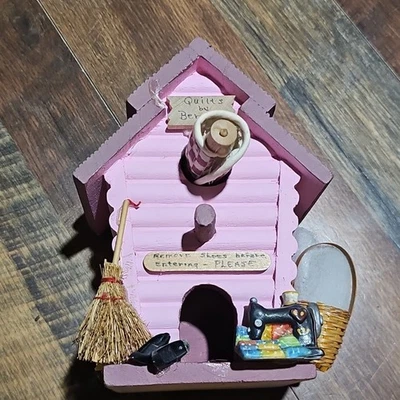 Edredón casero para casa de pájaros/amante de la costura abuela tema decoración rosa hobbie  Foto 1 de 4