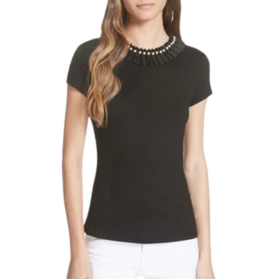 TED BAKER London Nickita 黑色珍珠领细节修身 T 恤女式 1/US 4 码 — 第 1/4 张图片