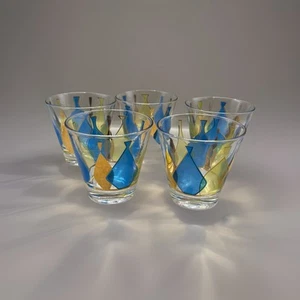 Fred Press 5 Bicchieri Design Bottiglia Bassa Palline Pastello Blu Giallo e Oro Mcm - Foto 1 di 3