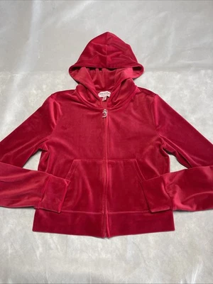 Juicy Couture классический бархат молнии толстовка с капюшоном Coco красный размер M со стразами куртка - Изображение 1 из 4