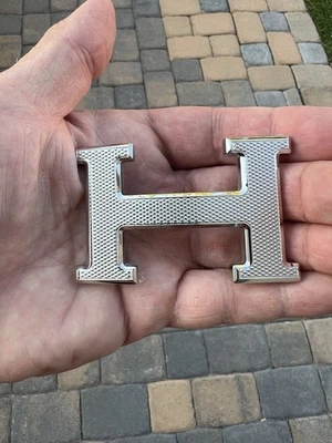 HERMES 38MM Gold Silver Palladium Guilloche H Belt Buckle (excellent) - Image 1 of 4