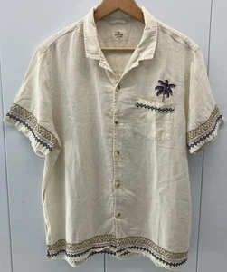 Marine Layer Large Stretch Embroidered Resort Shirt Off White Coral  Linen - Picture 1 of 8
